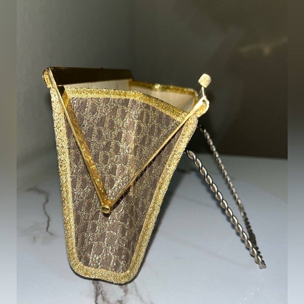 EXTREMELY RARE Vintage Christian Dior Brown & Gold Metallic Trotter Clutch - Picture 11 of 15